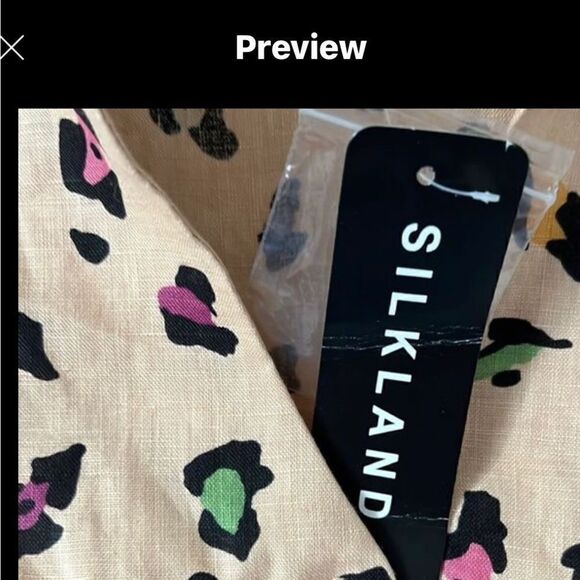 Silkland Woman Linen Button Down Blouse Multi Color Abstract Cheetah Print - Picture 2 of 6